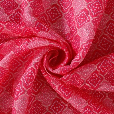 Women Pink Crochet Sequence Silk Dress Making Loose Fabric 3 Meter Craft Sewing - image 1 of 4