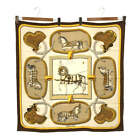 Hermes Carré 90 Silk Tres Grand Apparat Dressed Horse Scarf Brown H3285 Used