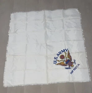 Vtg Silk Scarf US Army Camp Pickett VA Eagle Roses Sheer Ivory 28” Square - Picture 1 of 5