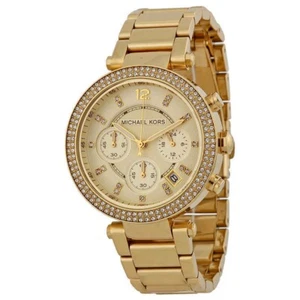 Michael Kors MK5354 Parker Crystal Chronograph Gold-tone Stainless Women's Watch - Picture 1 of 4