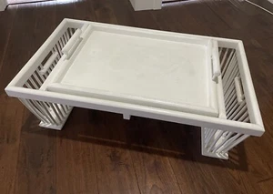 Vintage Frühstück Servieren Bett Tablett mit Griffen verstellbar Top Körbe Holz weiß - Bild 1 von 24