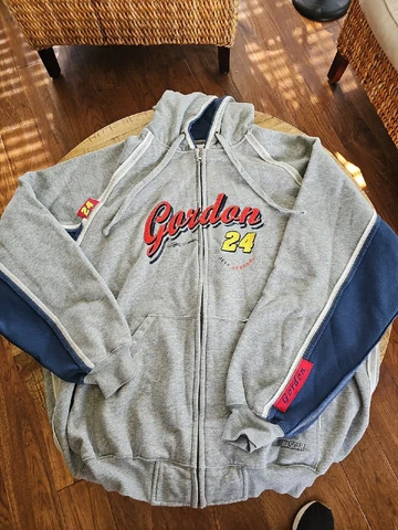 Jeff Gordon #24 NASCAR Nostalgia Traditional Gray Full-Zip Hoodie Men's XL Cover