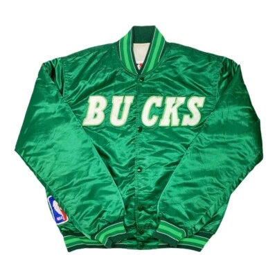 Винтажная редкая стартовая атласная куртка-бомбер NBA Milwaukee Bucks. Мужские большие - Изображение 1 из 4