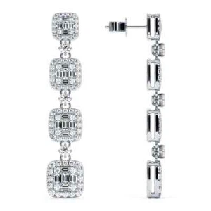 3 Ct Round-Cut VS Lab Grown Diamond Ladies Dangle/Drop Earrings 14k White Gold - Picture 1 of 6