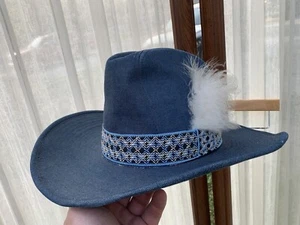 Vintage 1970’s YA Blue Denim Jean Cowboy Hat Size L Dark Wash Western 7 1/4 3/8 - Picture 1 of 9