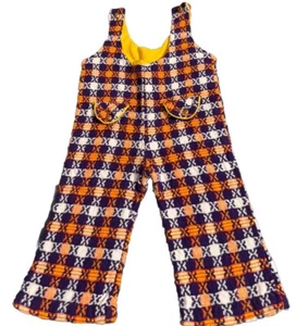 VTG   Purple Yellow Orange   plaid  knit romper jumpsuit 18-24 Mos 70s WARDS - Picture 1 of 20