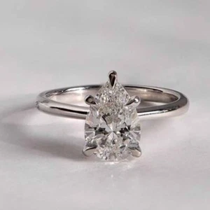 3Ctw Pear Cut Moissanite Solitaire Wedding Engagement Ring 14k White Gold Plated - Picture 1 of 6