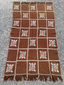 Vtg Handmade Crochet Afghan Needlepoint Blanket 68”x37” Roses Cottage Chic Throw - Picture 1 of 3