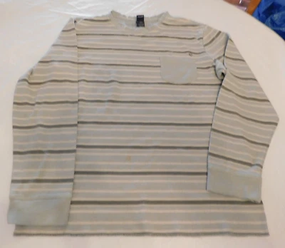 Men's Volcom stone lt grey striped Thermal long sleeve shirt L large **spot GUC - Image 1 of 4