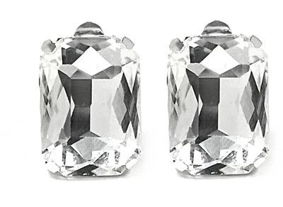 1 Paar Clips Ohrringe mit Strass Silber Rechteck Tropfen Oval 2cm - Bild 1 von 4