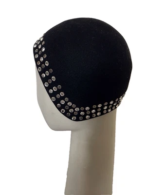 Vintage Adolfo II Saks Fifth Avenue Black Felt Helmet Cloche Hat 1960s 1970s - Image 1 of 4