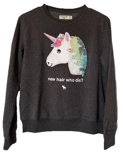 Abercrombie Kids Girls Gray Sweatshirt Unicorn Sequin - Size 13/14 - Picture 1 of 9