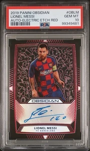 Camiseta deportiva 2019/20 Panini Obsidian Soccer Lionel Messi 10/22 roja automática PSA 10 número - Imagen 1 de 2