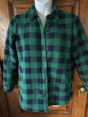 CHAQUETA CAMISA SHERPA LANDS' END Verde Esmeralda y Azul Marino Cuadros Búfalo Talla M Foto 1 de 4