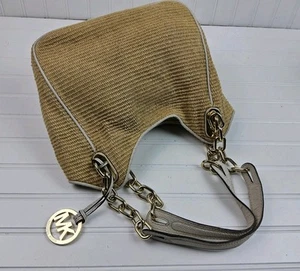 Michael Kors MK Straw Woven Double Handle Chain Shoulder Handbag Purse - Picture 1 of 13
