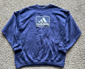 Vintage Adidas Herren XL Pullover Blau Spruch Logo 80er 90er Rundhals USA Made - Bild 1 von 6