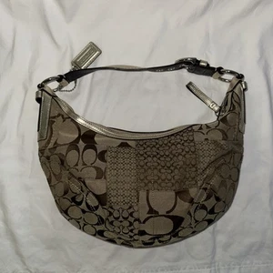 COACH SOHO PATCHWORK SIGNATURE CANVAS SHOULDER BAG F12315 PURSE Gold Brown Y2K - Picture 1 of 9