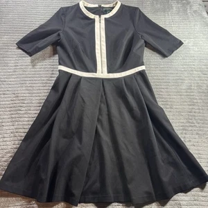 Ralph Lauren Size 8 Black White Trim Chic Classy Zipper Front 3/4 Sleeve Dress - Picture 1 of 12