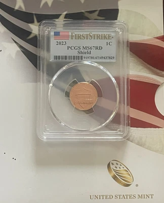 2023 P Lincoln SHIELD Cent 1c PCGS MS67RD      FIRSTSTRIKE - Image 1 of 2