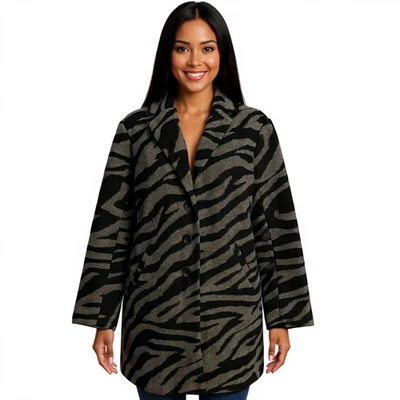 NWT TORRID 0 Jacquard Blazer Style Coat L/12 Black Gray Tiger Zebra Animal Print - Image 1 of 4