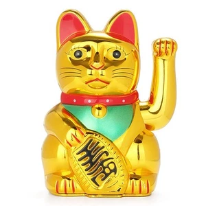 Maneki Neko, Lucky Fortune Cat, Japanese Lucky Cat with Waving Arm Gold Batte... - Picture 1 of 7