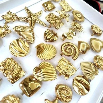 Wholesale 20x Big Gold plate Fancy Quality Stainless steel Band Ring - Image 1 of 4