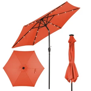 9FT Patio Solar Umbrella LED Patio Market Steel Tilt W/ Crank Outdoor Orange - Picture 1 of 10