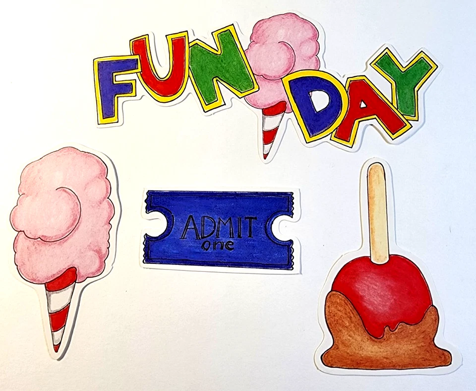 Carnaval #2 4 piezas algodón de azúcar Admit One retirado 2005 My Mind's Eye troquelado Foto 1 de 1