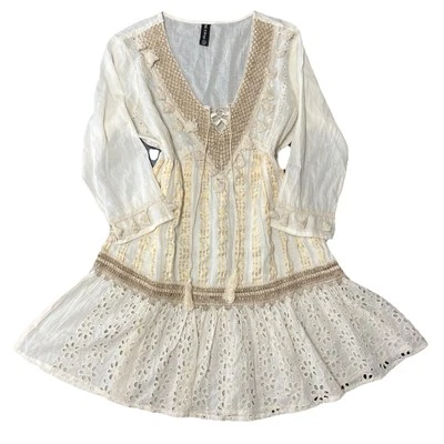 ME 2 MAGIC Dress Sz S Ivory Anthropologie Edwardian Cottagecore Prairie Western - Image 1 of 4