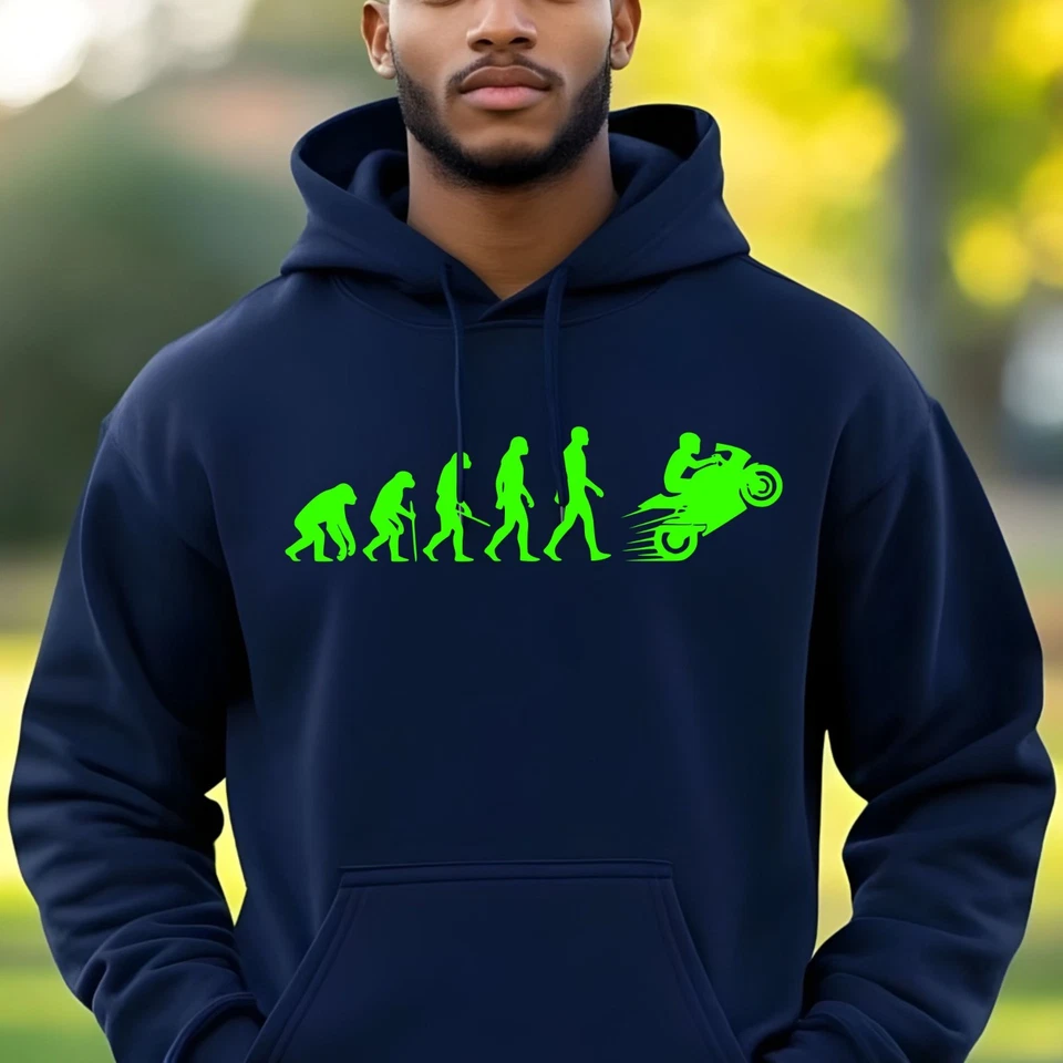 Evolution Of Man To Kawasaki Hoodie Ninja Motorrad bedruckter Pullover Geschenk Kapuze - Bild 1 von 1