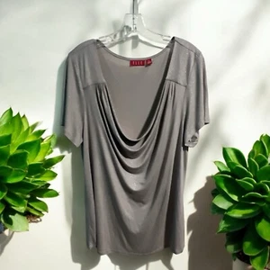 Elle 1X top blusa grigio scintillante scollo drappeggio manica corta taglie forti elegante nuova con etichette - Foto 1 di 3