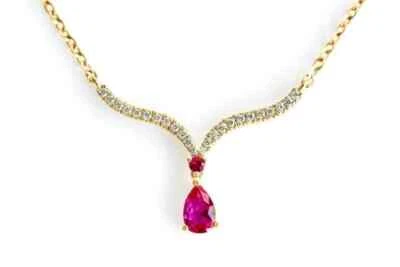 Colar folheado a ouro amarelo 14K com pingente de rubi vermelho simulado corte pera 2,25 ct 18 pol. - Imagem 1 de 4