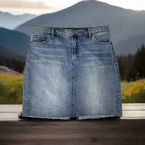 Lucky Brand Medium Wash Denim Knee High R Pencil Raw Hem Size 10 32” Waist, 18” - Picture 1 of 4