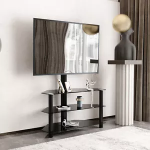 35.4 inch Black Multi-function TV Stand Height Adjustable Bracket Swivel 3-Tier - Picture 1 of 8
