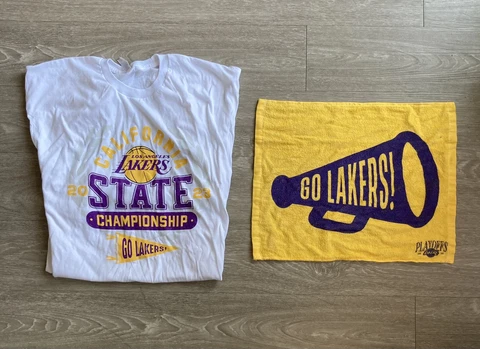 LA Lakers 2023 Playoff  Tee Shirt (GM3) + Rally Towel (GM4) vs Warriors Cover
