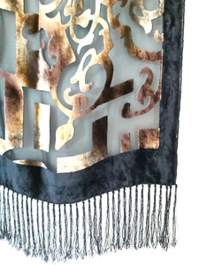 Black Chiffon & Gold Velvet Shawl/Scarf by Manon - Picture 1 of 5