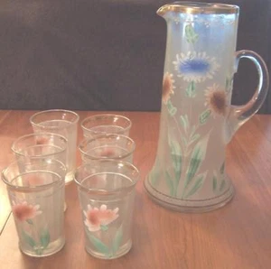 Victorian EAPG 7 Piece Hand Decorated Frosted Floral Complete Lemonade Set - Picture 1 of 1