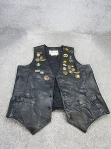 Vintage Berman's Leather Vest Mens 40L Black Biker Biker Pins 80s Motorcycle  - Picture 1 of 11