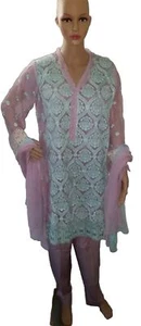 Agha Noor besticktes Seiden Chiffion Longshirt mit Slip, Dopatta und Hose - Bild 1 von 8