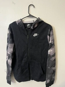 Nike Jacket XL Youth Black/Camo Full Zip Sportswear Club Hoodie BV4496-010 - Picture 1 of 6