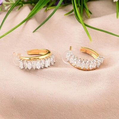 2.25 Ct H/SI Real Marquise Diamond Earrings Solid 14k Two Tone Gold Gift for Her - Image 1 of 4