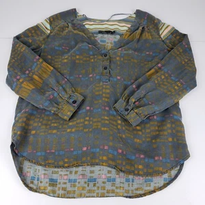 Prana Blouse Women's Small Gray Multicolor Geometric Long Sleeve 1/2 Button Top - Picture 1 of 11