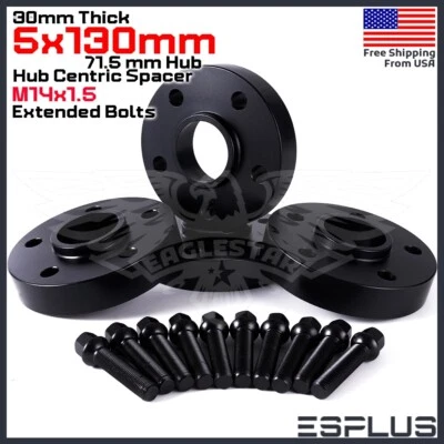 4Pc 30 mm Thick HUB CENTRIC WHEEL SPACER 5X130 CB 71.5mm 14x1.5 FIT Porsche Audi - Image 1 of 4