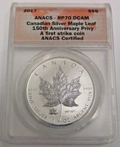 2017 Canada S$5 Silver Maple Leaf ANACS RP70 DCAM 150th Anni. Privy FS - Picture 1 of 2