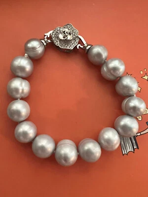 linda pulseira de pérolas cinza prata barroca mar do sul 12-13mm 7,5-8" - Imagem 1 de 3