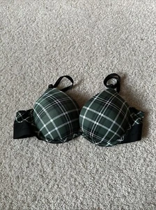 PINK Victoria’s Secret Green Plaid Wear Everywhere Super Push Up Bra 36A NWT - Picture 1 of 11