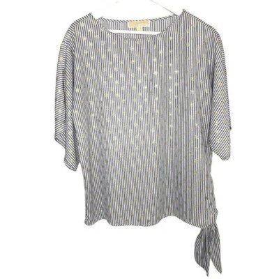 Michael Kors 1/2 рукав блузка стороны галстук талии синий/белый в полоску w/золотой печати M - Изображение 1 из 4