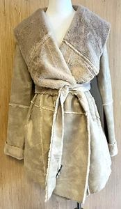 L'Atiste By Amy Faux Shearling Belted Coat, Beige, L - Picture 1 of 5