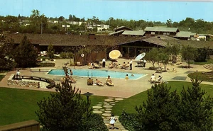 Aerial View Los Gatos Lodge & Pool Vintage California Hotel Postcard - Picture 1 of 2