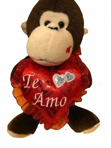 Red & Pink - Gabi Toy Te Amo Heart Plush 5" Monkey Valentine Sweetheart - Picture 1 of 3